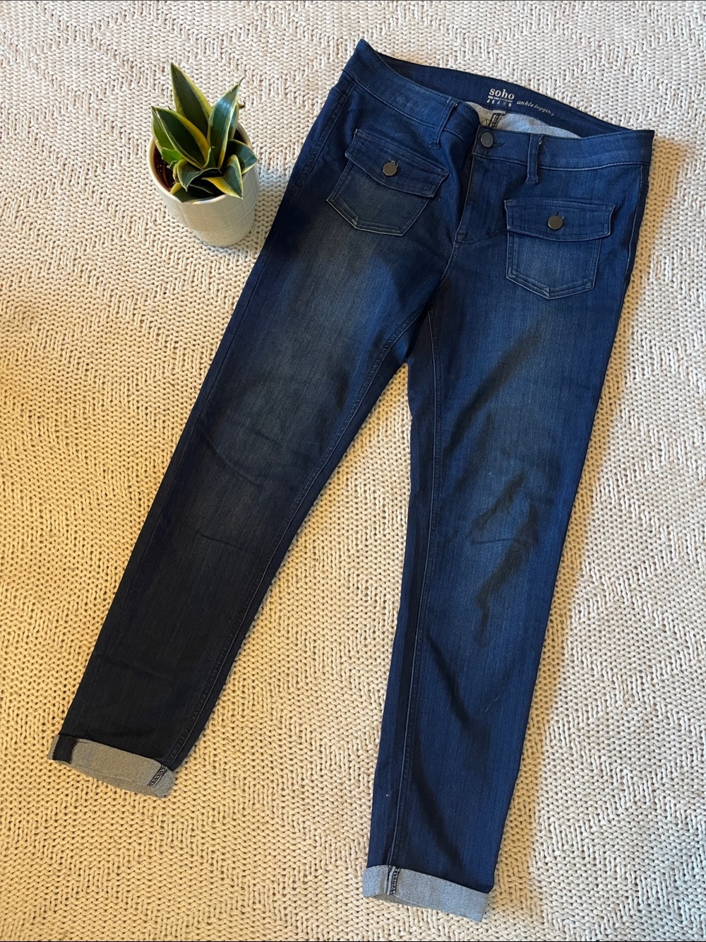 New York & Company Soho Ankle Leggings Jeans Size 8 Dark Wash Stretch